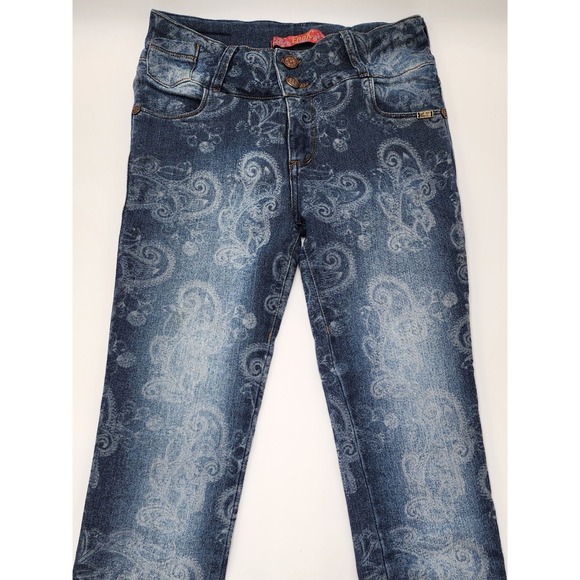 Womens Enok Jeans Paisley Pattern Denim Dark Wash Boho Y2K Size 26/12T Juniors - Picture 1 of 16